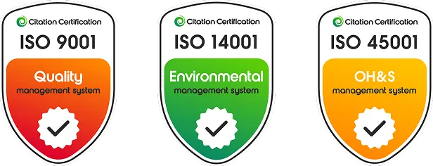 ISO 9001, ISO 14001, ISO 45001 certified